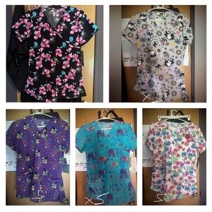 Five scrub tops brand new with tags willing to separate